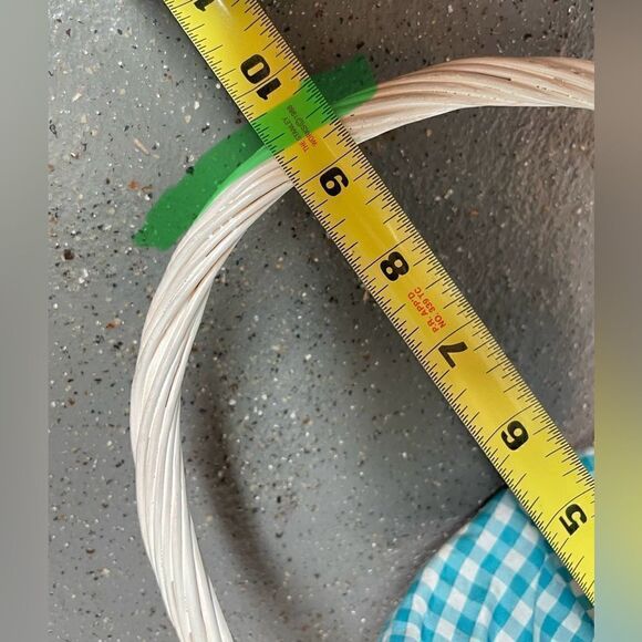 10” Basket Oval White w/ Handle Blue Gingham Liner Yellow RicRac Trim EPC - Picture 9 of 10